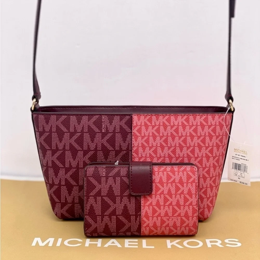Michael Kors Jet Set Small Two-Tone Logo Crossbody Bag and Wallet Set